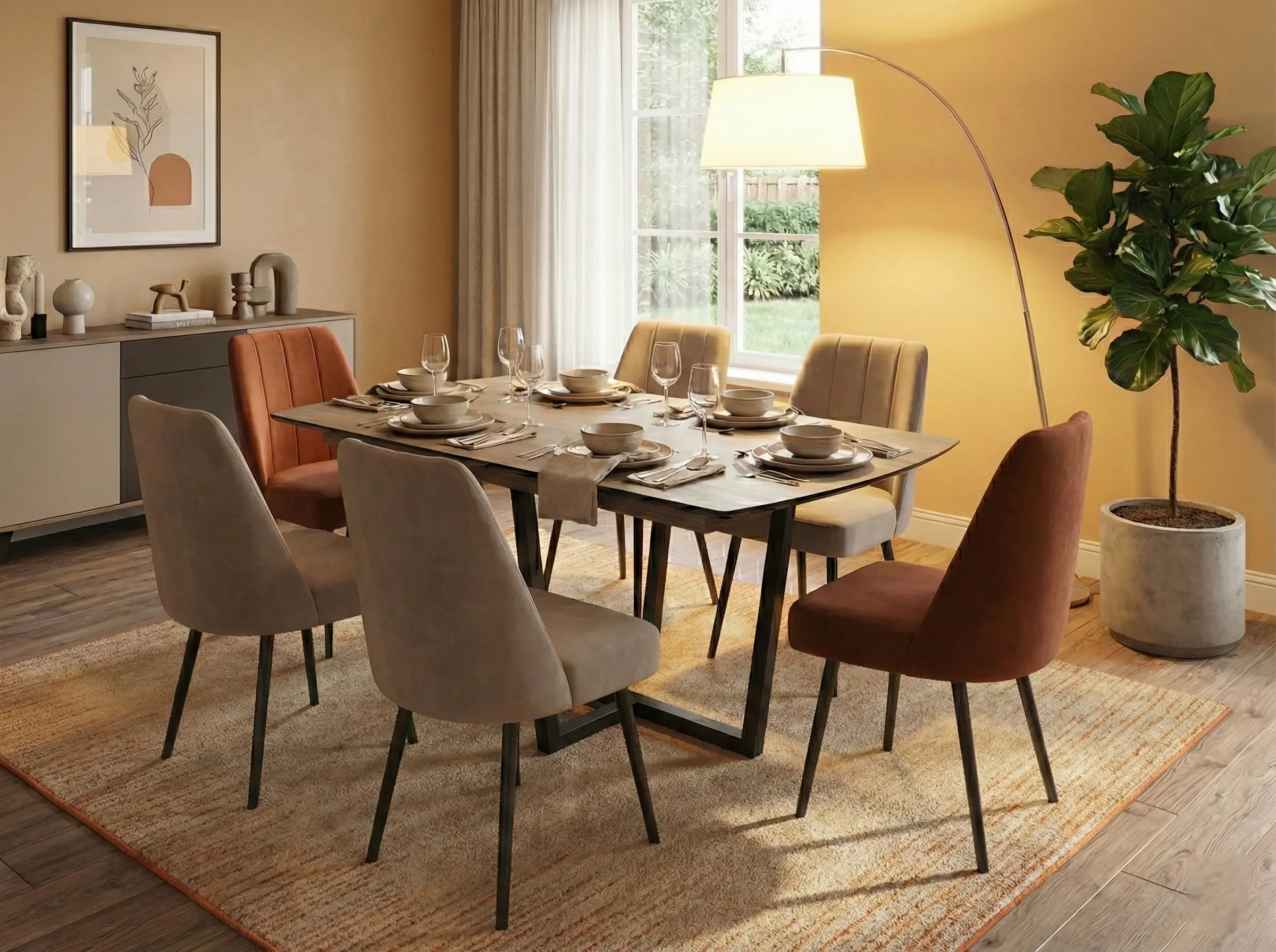 طقم طاولة بحجرة بيضاوية الشكل من الخشب الرمادي