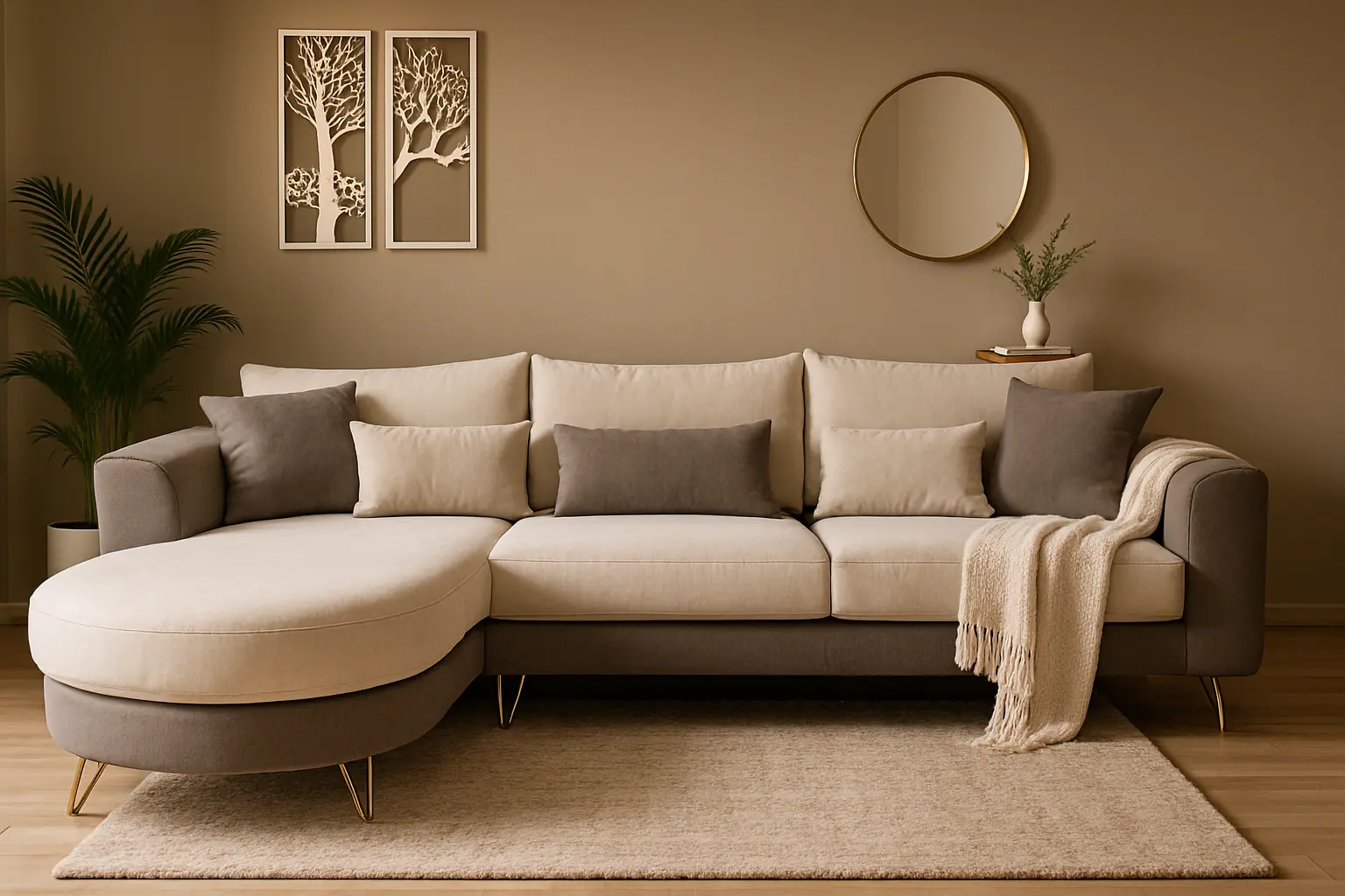 أريكة بزوايا دائرية على اليمين