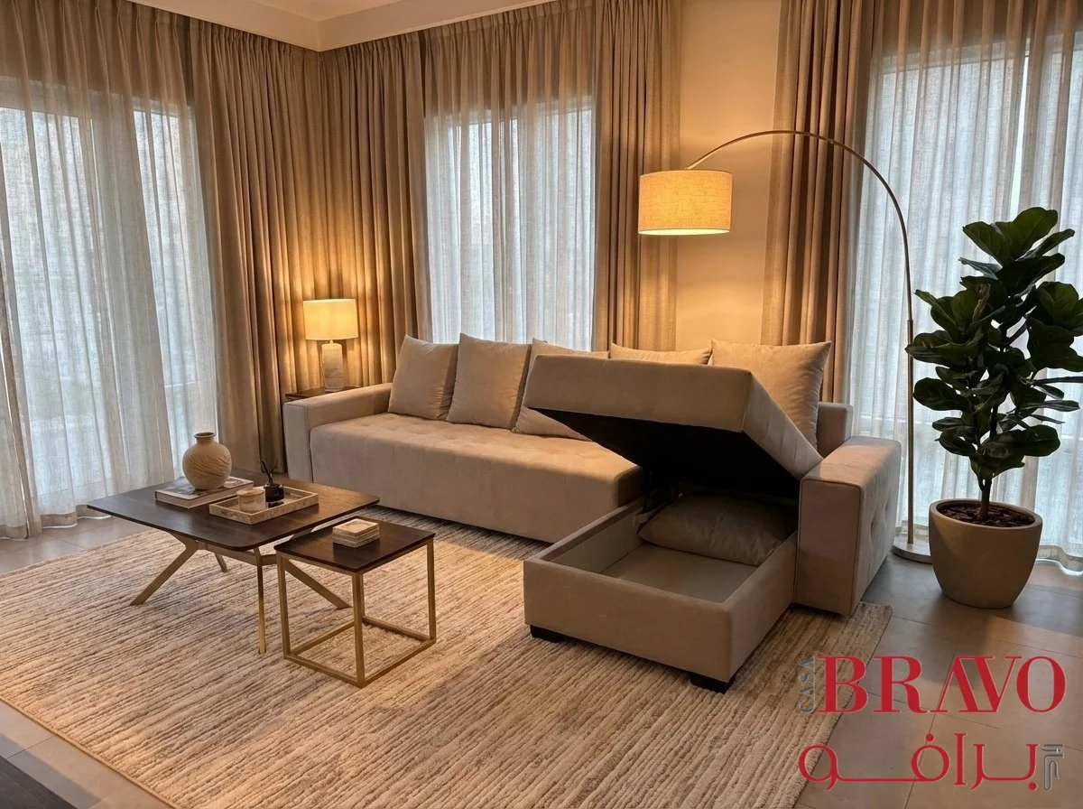 أريكة زاوية ثلاثية مع تخزين