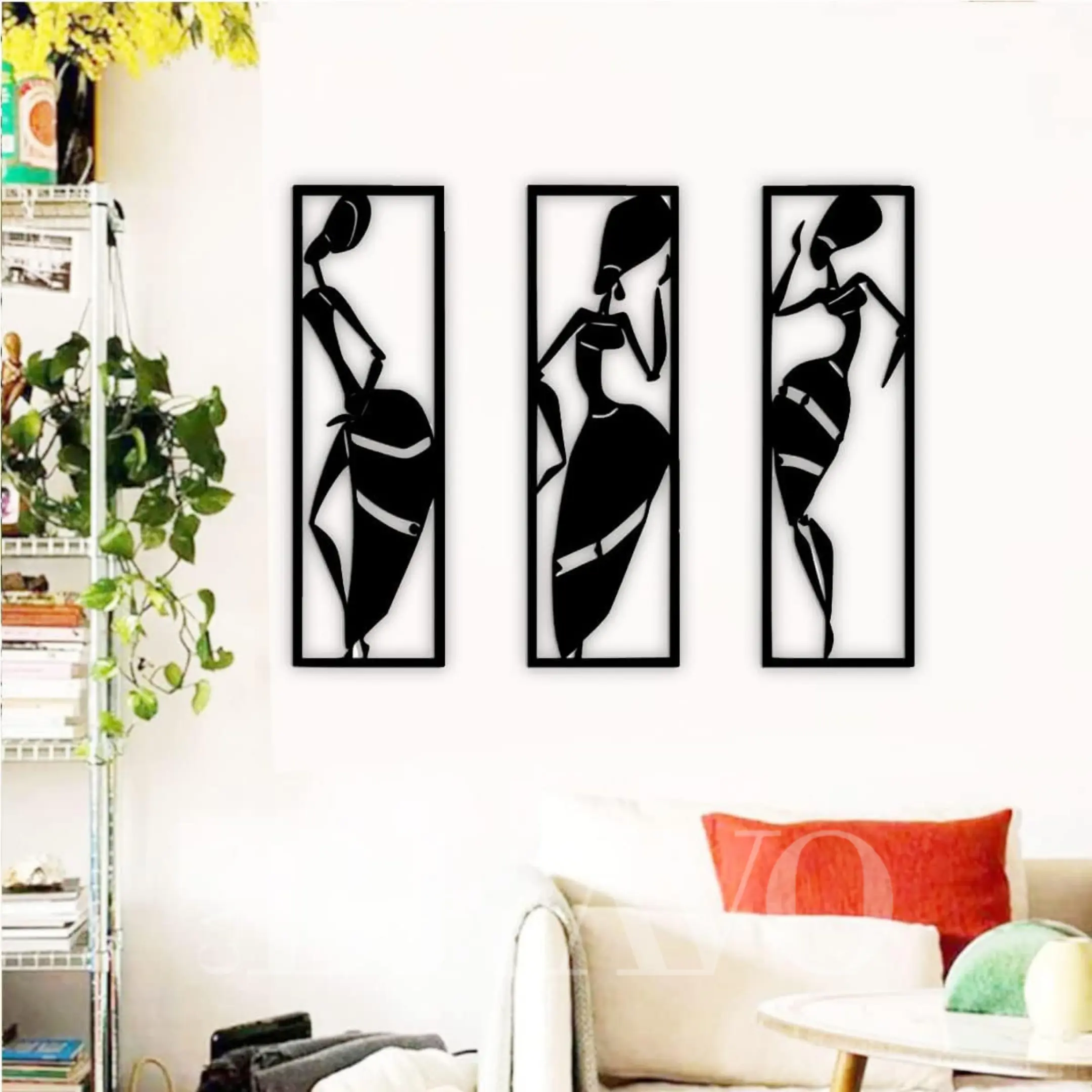 مجموعة من 3 لوحات فنية جدارية لامرأة أفريقية من خشب MDF - لوحات ديكور جدارية حديثة بصور ظلية قبلية
