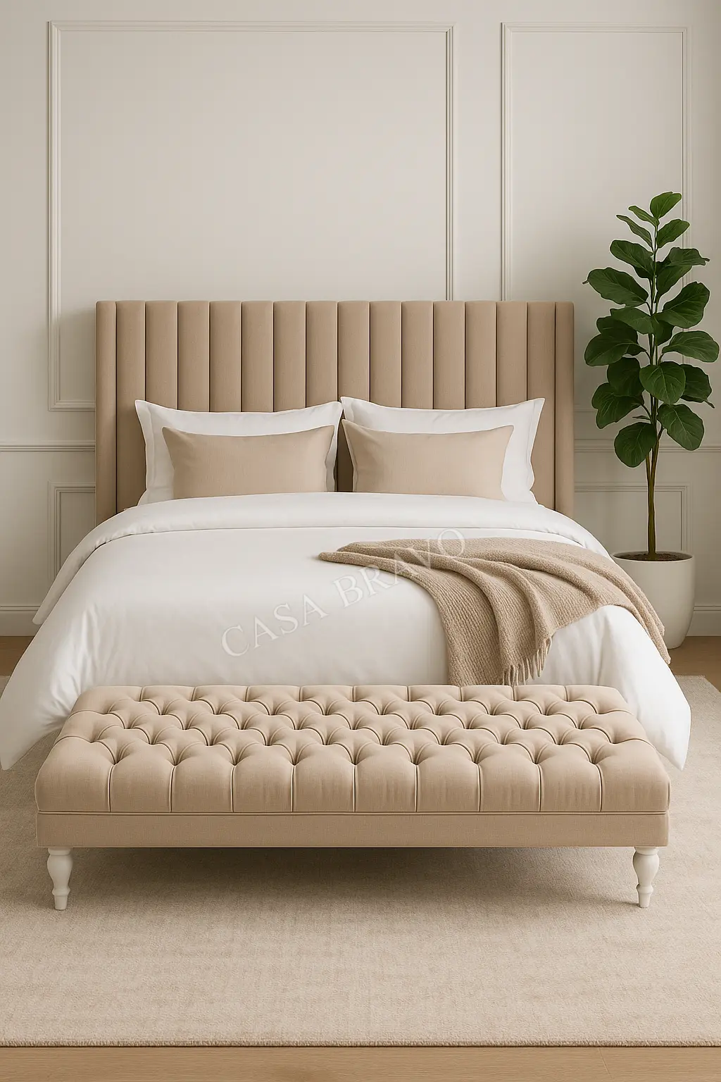 سرير فاخر مبطن بلوح رأسي عمودي