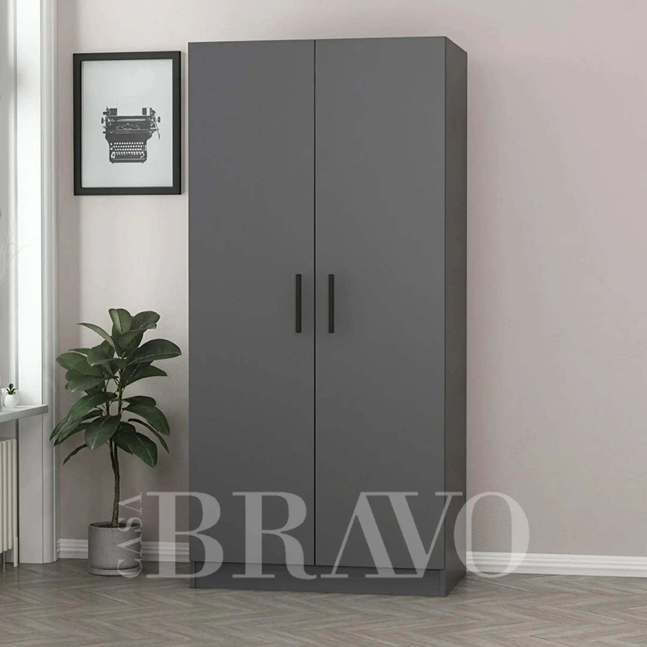 خزانة ملابس عصرية ببابين وقضبان تعليق مزدوجة - عرض 90 سم