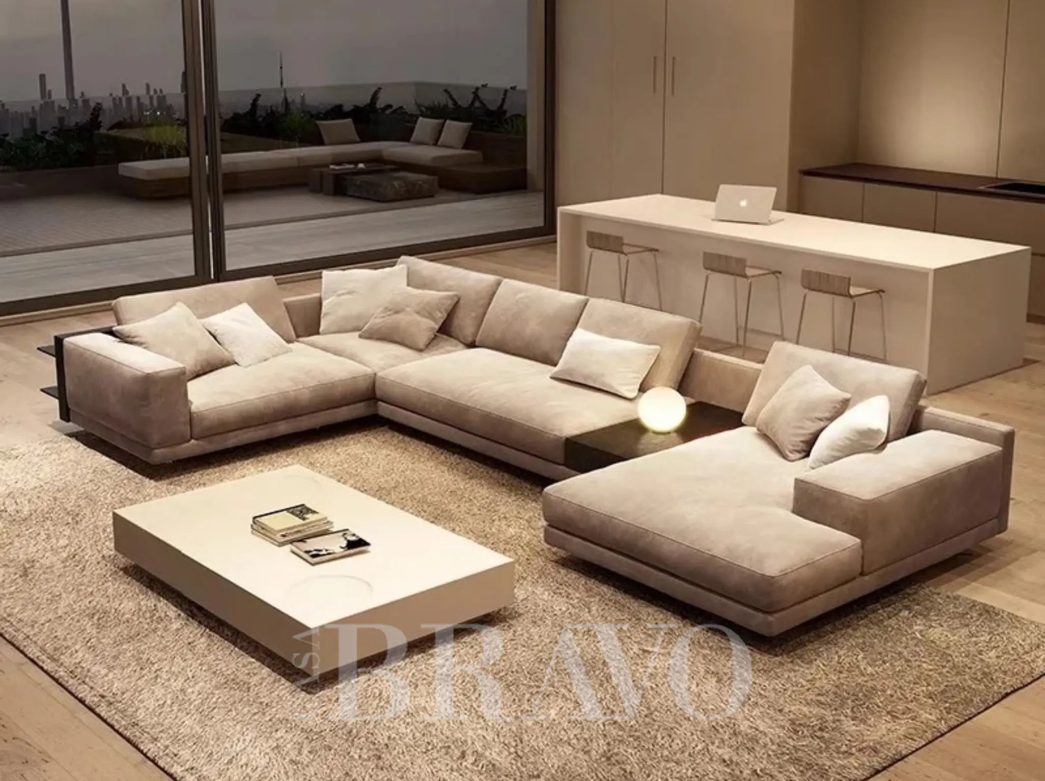 أريكة إيتيرنو على شكل حرف U مع وحدة تحكم