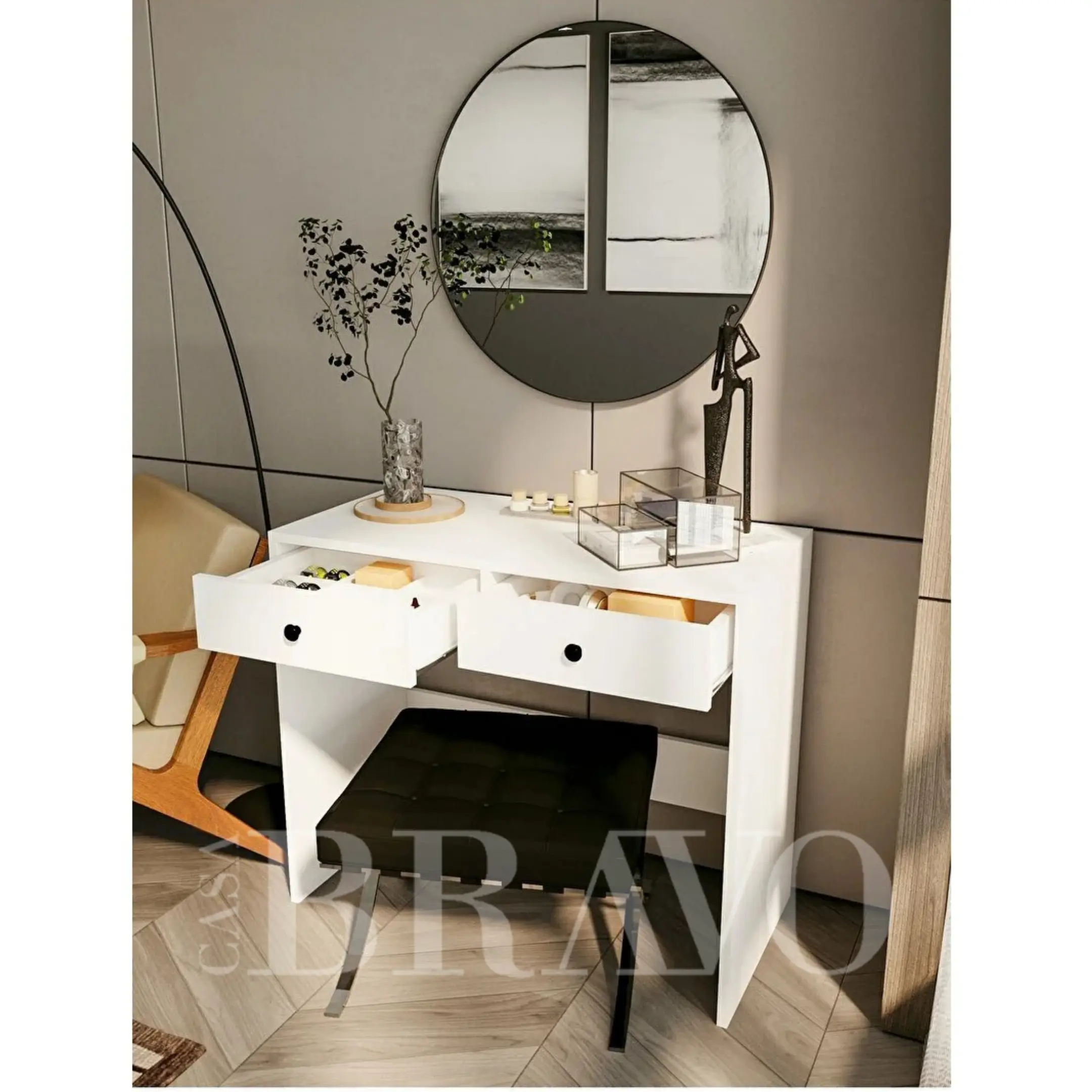 خزانة ذات درجين عريضة - خزانة أدراج عصرية من منتصف القرن بأرجل مدببة