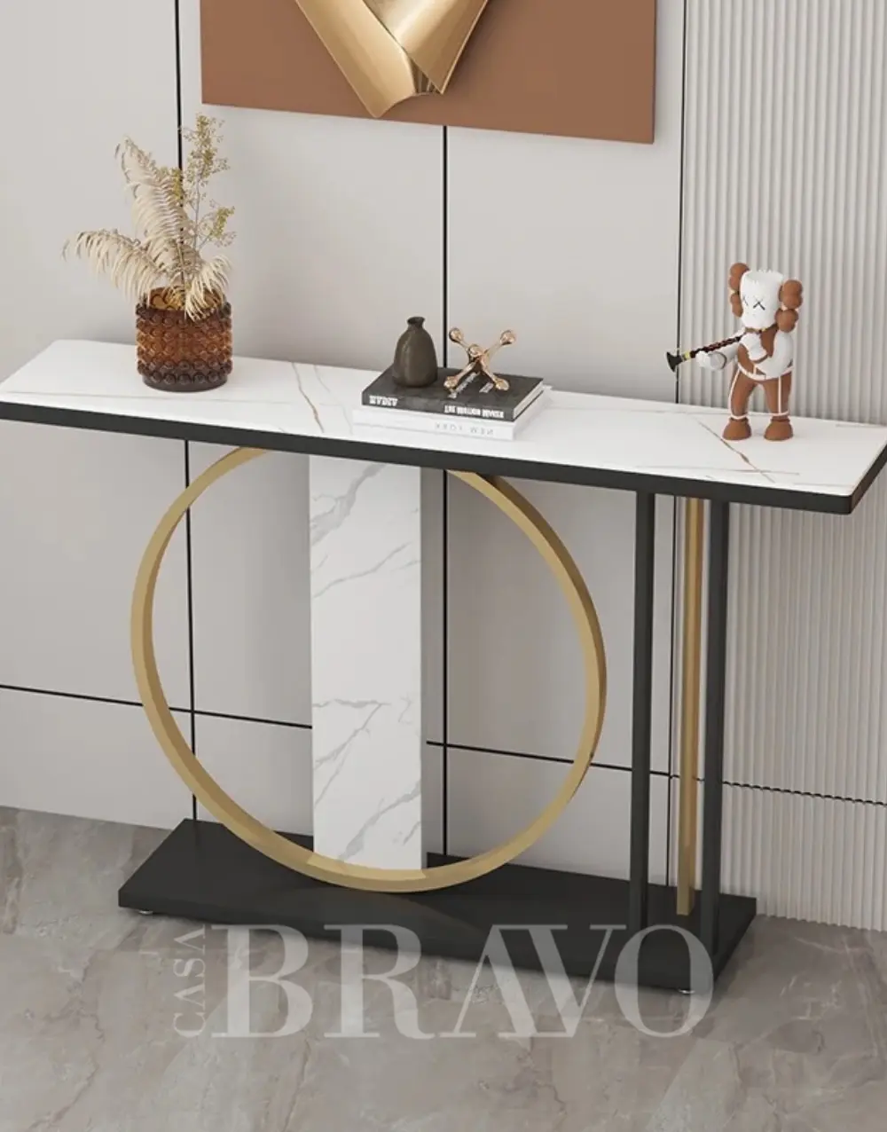 طاولة كونسول رخامية عصرية بلمسات معدنية ذهبية - ديكور فاخر للمدخل وغرفة المعيشة